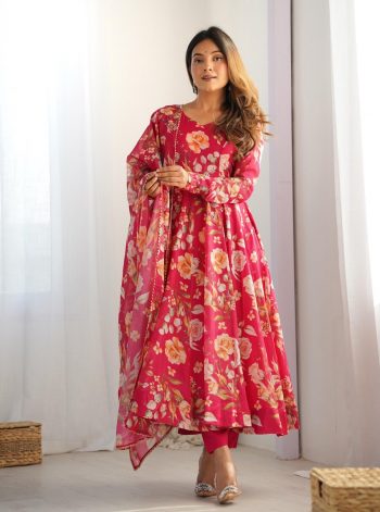 DESIGNER ORGANZA PRINTED EMBBROIDERY SEQUENCE WORK GOWN BOTTOM WIH DUPATTA RANI