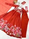 DESIGNER ORGANZA SILK PRINT WORK WITH ZARI FLOWER OUTING WORK GOWN PANT WITH DUPATTA FESTIVE WEAR WHOLESALE PRICE ETHNIC GARMENT (7)
