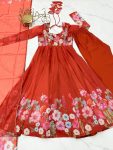 DESIGNER ORGANZA SILK PRINT WORK WITH ZARI FLOWER OUTING WORK GOWN PANT WITH DUPATTA FESTIVE WEAR WHOLESALE PRICE ETHNIC GARMENT (7)