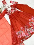 DESIGNER ORGANZA SILK PRINT WORK WITH ZARI FLOWER OUTING WORK GOWN PANT WITH DUPATTA FESTIVE WEAR WHOLESALE PRICE ETHNIC GARMENT (7)
