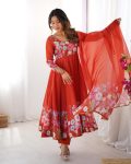 DESIGNER ORGANZA SILK PRINT WORK WITH ZARI FLOWER OUTING WORK GOWN PANT WITH DUPATTA FESTIVE WEAR WHOLESALE PRICE ETHNIC GARMENT (7)