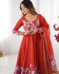 DESIGNER ORGANZA SILK PRINT WORK WITH ZARI FLOWER OUTING WORK GOWN PANT WITH DUPATTA FESTIVE WEAR WHOLESALE PRICE ETHNIC GARMENT (7)