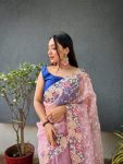 DESIGNER ORGANZA SILK THREAD AND SEQUENCE WORK SAREE WITH UNSTITCHED BLOUSE PARTY WEAR WHOLESALE PRICE ETHNIC GARMENT (4)