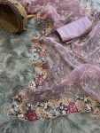 DESIGNER ORGANZA SILK THREAD AND SEQUENCE WORK SAREE WITH UNSTITCHED BLOUSE PARTY WEAR WHOLESALE PRICE ETHNIC GARMENT (4)
