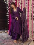 DESIGNER PV CHANDERI EMBROIDERY WORK TOP BOTTOM WITH DUPATTA PURPLE