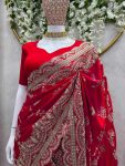 DESIGNER RANGOLI SILK THREAD EMBROIDERY CODING SEQUENCE WORK SAREE WITH UNSTITCHED BLOUSE PARTY WEAR WHOLESALE PRICE ETHNIC GARMENT (4)