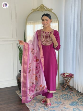 DESIGNER RAYON EMBROIDERY WORK TOP BOTTOM WITH DUPATTA WINE