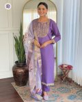 DESIGNER RAYON EMBROIDERY WORK TOP BOTTOM WITH DUPATTA LAVENDER