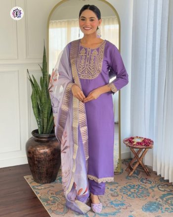 DESIGNER RAYON EMBROIDERY WORK TOP BOTTOM WITH DUPATTA LAVENDER