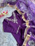 DESIGNER ROMAN SILK EMBROIDERY WITH SEQUENCE WORK TOP BOTTOM WITH DUPATTA FESTIVE WEAR WHOLESALE PRICE ETHNIC GARMENT (2)