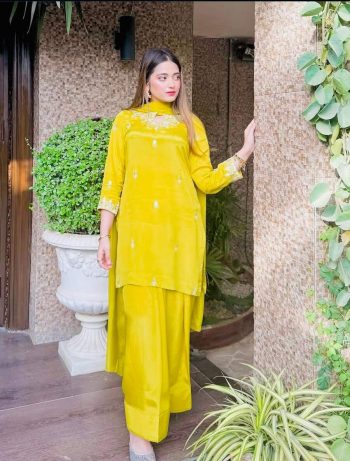 DESIGNER SATIN SILK EMBROIDERY SEQUENCE WORK TOP PATIYALA WITH DUPATTA LEMON
