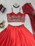 DESIGNER SATIN THREAD WITH SEQUENCE WORK LEHENGA CHOLI WITH KOTI PARTY WEAR WHOLESALE PRICE ETHNIC GARMENT (3)
