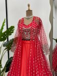 DESIGNER SATIN THREAD WITH SEQUENCE WORK LEHENGA CHOLI WITH KOTI PARTY WEAR WHOLESALE PRICE ETHNIC GARMENT (3)