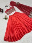DESIGNER SATIN THREAD WITH SEQUENCE WORK LEHENGA CHOLI WITH KOTI PARTY WEAR WHOLESALE PRICE ETHNIC GARMENT (3)