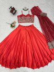 DESIGNER SATIN THREAD WITH SEQUENCE WORK LEHENGA CHOLI WITH KOTI PARTY WEAR WHOLESALE PRICE ETHNIC GARMENT (3)
