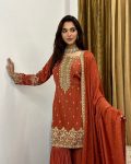 DESIGNER SHIMMER SILK EMBROIDERY SEQUENCE WORK TOP SHARARA WITH DUPATTA PARTY WEAR WHOLESALE PRICE ETHNIC GARMENT (5)