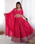 DESIGNER SHIMMER SILK THREAD AND SEQUENCE WORK LEHENGA CHOLI WITH DUPATTA WEDDING WEAR WHOLESALE PRICE ETHNIC GARMENT (8)