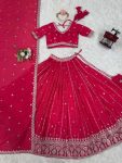 DESIGNER SHIMMER SILK THREAD AND SEQUENCE WORK LEHENGA CHOLI WITH DUPATTA WEDDING WEAR WHOLESALE PRICE ETHNIC GARMENT (8)