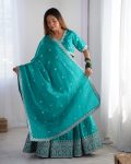 DESIGNER SHIMMER SILK THREAD AND SEQUENCE WORK LEHENGA CHOLI WITH DUPATTA WEDDING WEAR WHOLESALE PRICE ETHNIC GARMENT (3)