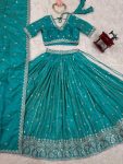 DESIGNER SHIMMER SILK THREAD AND SEQUENCE WORK LEHENGA CHOLI WITH DUPATTA WEDDING WEAR WHOLESALE PRICE ETHNIC GARMENT (3)