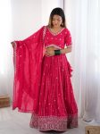DESIGNER SHIMMER SILK THREAD AND SEQUENCE WORK LEHENGA CHOLI WITH DUPATTA WEDDING WEAR WHOLESALE PRICE ETHNIC GARMENT (8)