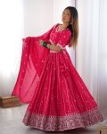 DESIGNER SHIMMER SILK THREAD AND SEQUENCE WORK LEHENGA CHOLI WITH DUPATTA WEDDING WEAR WHOLESALE PRICE ETHNIC GARMENT (8)