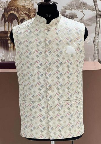 DESIGNER SILK EMBROIDERY SEQUENCE WORK MEN'S JACKET WHITE