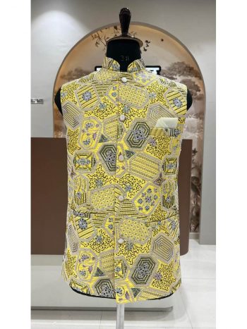 DESIGNER SILK EMBROIDERY SEQUENCE WORK MEN'S KOTI YELLOW
