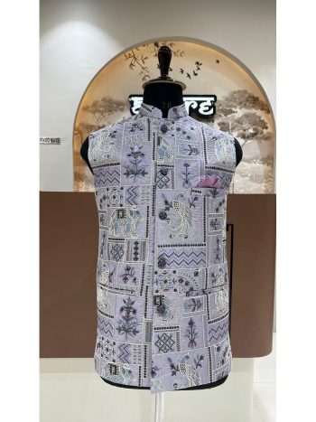 DESIGNER SILK EMBROIDERY SEQUENCE WORK MEN'S KOTI LAVENDER