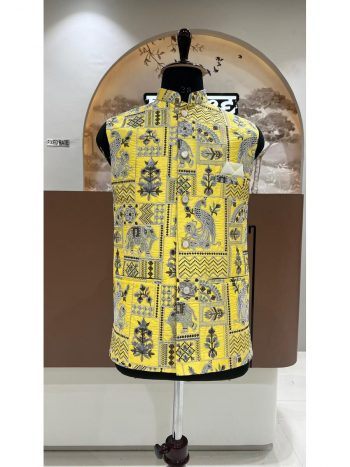 DESIGNER SILK EMBROIDERY SEQUENCE WORK MEN'S KOTI YELLOW