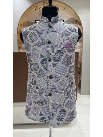 DESIGNER SILK EMBROIDERY SEQUENCE WORK MEN'S KOTI LAVENDER