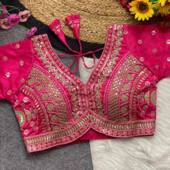DESIGNER SOFT ITALIAN SILK CODING EMBROIDERY THREAD & SEQUENCE WORK STITCHED BLOUSE PINK