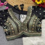 DESIGNER SOFT ITALIAN SILK CODING EMBROIDERY THREAD & SEQUENCE WORK STITCHED BLOUSE BLACK