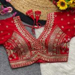 DESIGNER SOFT ITALIAN SILK CODING EMBROIDERY THREAD & SEQUENCE WORK STITCHED BLOUSE RED