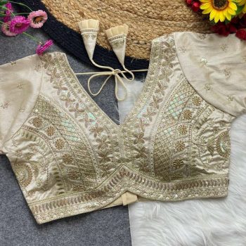 DESIGNER SOFT ITALIAN SILK CODING EMBROIDERY THREAD & SEQUENCE WORK STITCHED BLOUSE WHITE