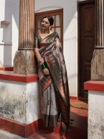 DESIGNER SOFT LICHI SILK JACQUARD WORK SAREE WITH UNSTITCHED BLOUSE