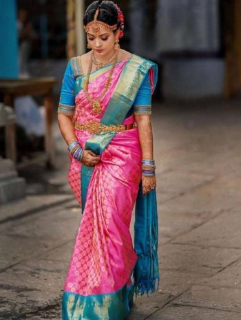 DESIGNER SOFT LICHI SILK JACQUARD WORK SAREE WITH UNSTITCHED BLOUSE PINK