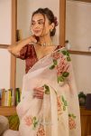 DESIGNER SOFT TABBY SILK FLORAL DIGITAL PRINTED HANDWORK SAREE WITH UNSTITCHED BLOUSE PARTY WEAR WHOLESALE PRICE ETHNIC GARMENT (3)