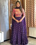 DESIGNER SPACE SILK SEQUENCE EMBROIDERY WORK LEHENGA CHOLI WITH DUPATTA PURPLE