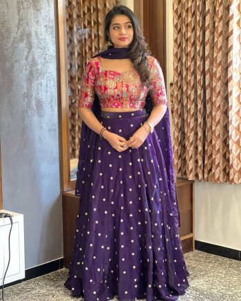 DESIGNER SPACE SILK SEQUENCE EMBROIDERY WORK LEHENGA CHOLI WITH DUPATTA PURPLE