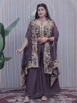 DESIGNER STAR GEORGETTE CODING SEQUENCE WORK BLOUSE PALAZZO WITH SHRUG PURPLE