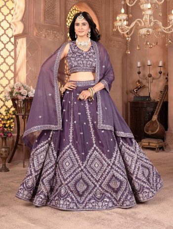 DESIGNER STAR GEORGETTE EMBROIDERY SEQUENCE DESIGN WORK LEHENGA CHOLI WITH DUPATTA LAVENDER