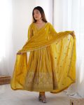 DESIGNER STAR GEORGETTE THREAD AND SEQUENCE WORK GOWN BOTTOM WITH DUPATTA FESTIVE WEAR WHOLESALE PRICE ETHNIC GARMENT (14)