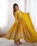 DESIGNER STAR GEORGETTE THREAD AND SEQUENCE WORK GOWN BOTTOM WITH DUPATTA FESTIVE WEAR WHOLESALE PRICE ETHNIC GARMENT (14)