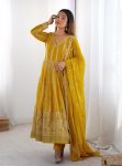 DESIGNER STAR GEORGETTE THREAD AND SEQUENCE WORK GOWN BOTTOM WITH DUPATTA YELLOW