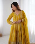 DESIGNER STAR GEORGETTE THREAD AND SEQUENCE WORK GOWN BOTTOM WITH DUPATTA FESTIVE WEAR WHOLESALE PRICE ETHNIC GARMENT (14)