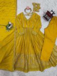 DESIGNER STAR GEORGETTE THREAD AND SEQUENCE WORK GOWN BOTTOM WITH DUPATTA FESTIVE WEAR WHOLESALE PRICE ETHNIC GARMENT (14)