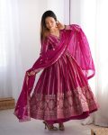 DESIGNER STAR GEORGETTE THREAD AND SEQUENCE WORK GOWN BOTTOM WITH DUPATTA FESTIVE WEAR WHOLESALE PRICE ETHNIC GARMENT (2)