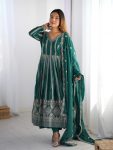 DESIGNER STAR GEORGETTE THREAD AND SEQUENCE WORK GOWN BOTTOM WITH DUPATTA GREEN