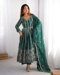 DESIGNER STAR GEORGETTE THREAD AND SEQUENCE WORK GOWN BOTTOM WITH DUPATTA FESTIVE WEAR WHOLESALE PRICE ETHNIC GARMENT (7)